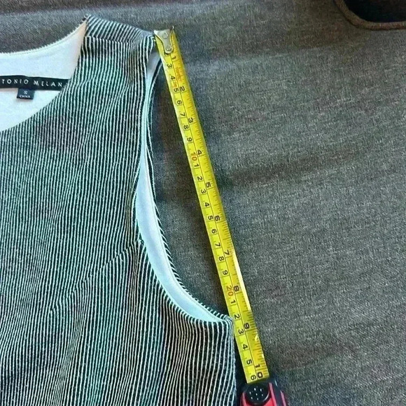 Antonio Melani Anthropologie black sleeveless top small stripe fitted flare work - Picture 11 of 12